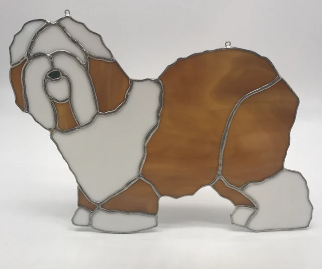 Old English Sheepdog  Handmade Stained Glass 11”x 9 1/2”