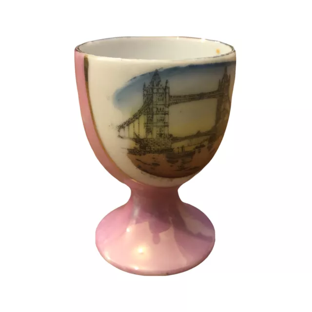 Vintage Antique Pink Lustre Ware Tower Bridge Souvenir Egg Cup