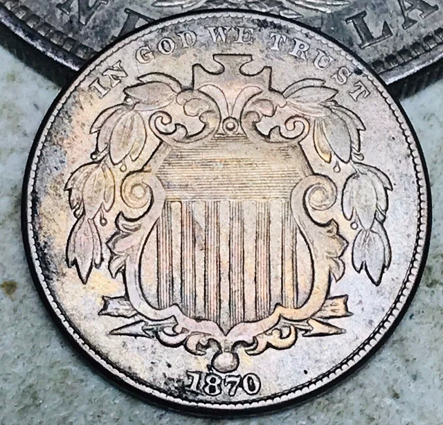 1870 Shield Nickel 5 Cents 5C Ungraded Low Mintage Date Choice US Coin CC16839