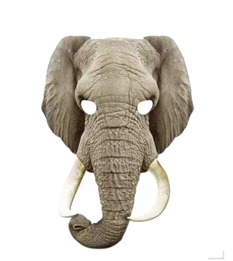 Éléphant Animal Simple Carte 2D Fête Masque Visage Zoo Safari Jungle Coffre Tusk