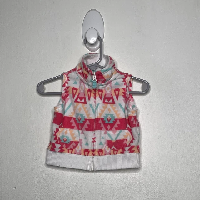 Carters Fleece Vest Baby Girls Size 3 Months Aztec White Coral Layering Zip Up