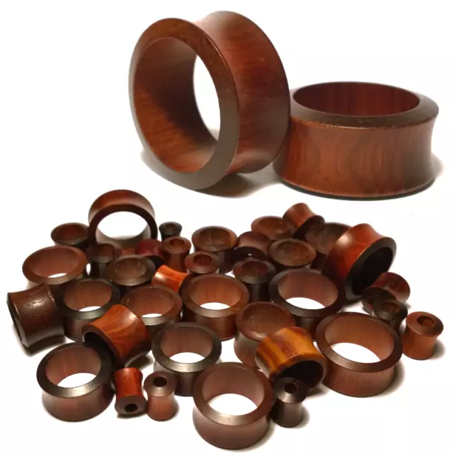 Pair of Red Sandalwood Ear Tunnels - Organic Saddle Gauges Flesh Plugs Earrings