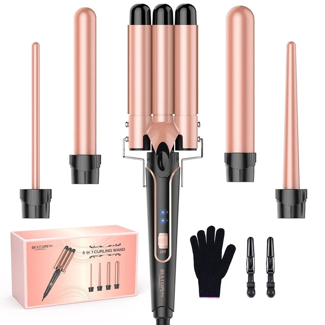BESTOPE PRO Waver Curling Iron - 3 Barrel Hair Crimper Iron - 5 in 1 Curling ...
