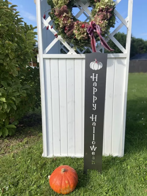 XXL Gartenschild Gartenstecker Dekosäule Happy Halloween I Herbst Rost Säule