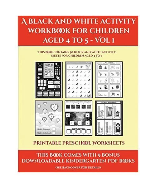 PRINTABLE PRESCHOOL WORKSHEETS (A black and white activity workbook for ...