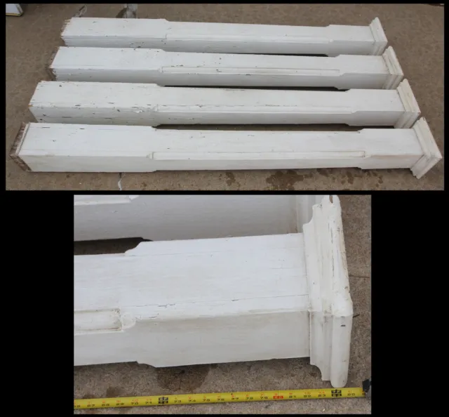 Antique Lot of 4 Wood 7' Tapered Porch Columns Pillars White Painted Pine Rustic