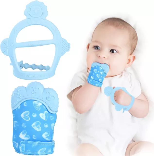 Baby Teething Set,Teething Mittens for Baby,Includes Baby Chew Toy and Teething