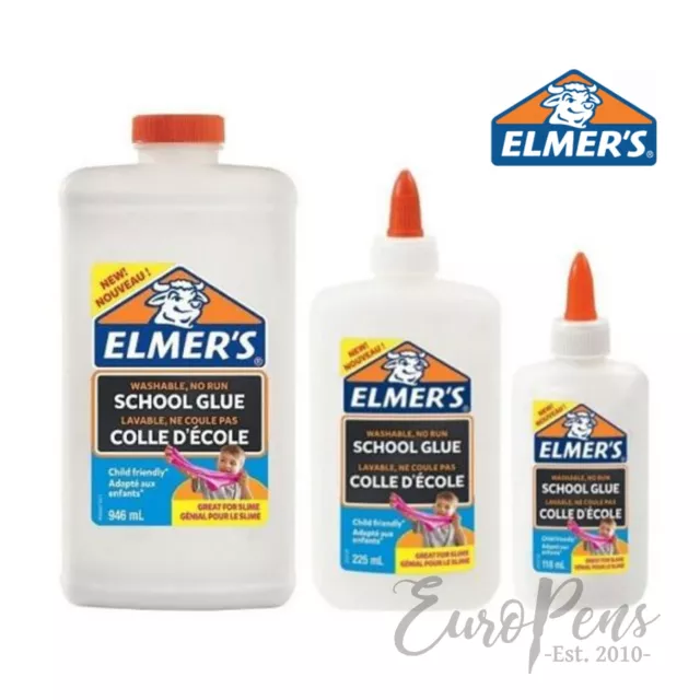 Elmers Glue white No-Run PVA School Glue Washable - Make slime 118ml to 946ml