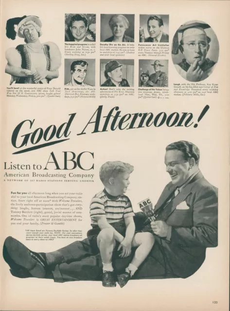 1949 ABC Afternoon Radio Shows Vintage Print Ad Tommy Bartlett Art Linkletter L2