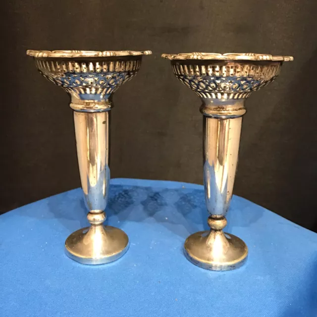 Vintage Pair of Walker and Hall Silver Plated Candle Holders or Flower Vases