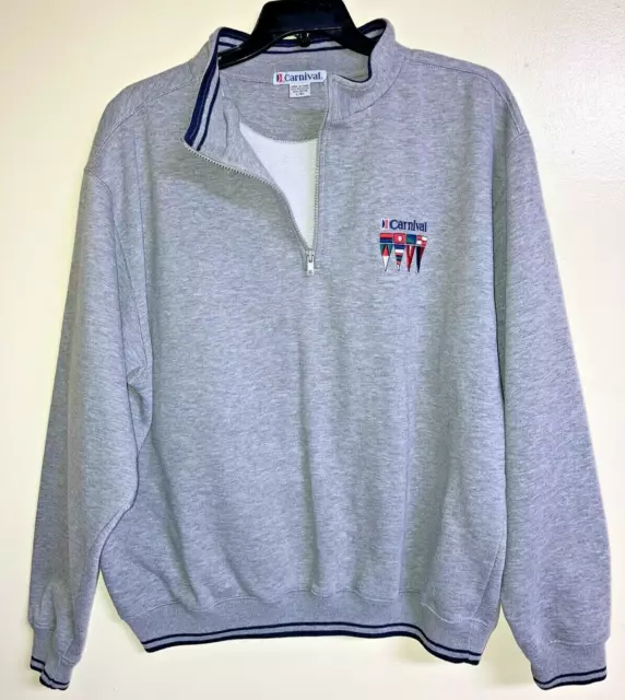 Carnival Cruise Lines Sweatshirt Men's L/XL Gray 1/4 Zip Long Sleeve Pullover