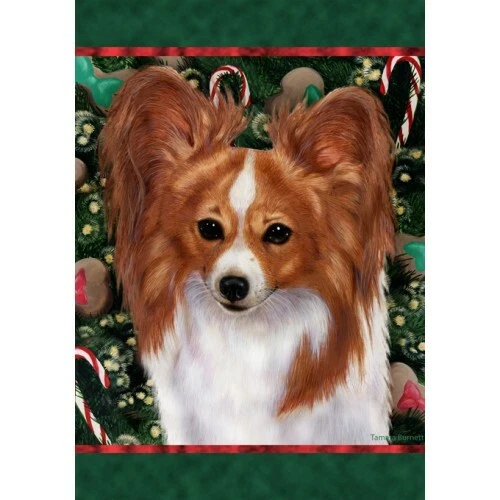 Christmas Holiday Garden Flag - Red and White Papillon 140641