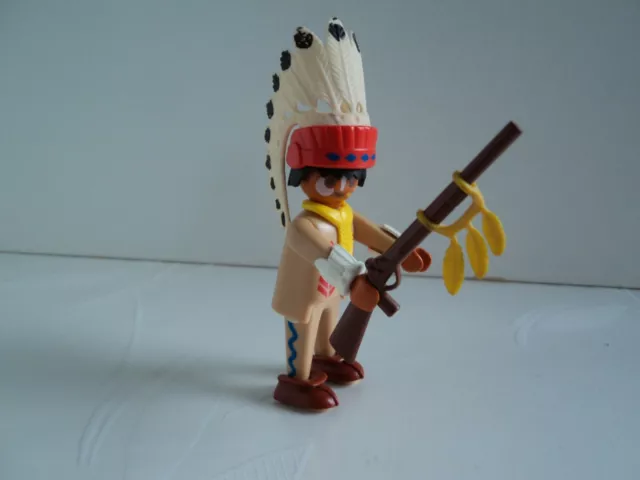PLAYMOBIL vintage chef indien avec coiffe plumes carabine set 3395 de 1989 #3