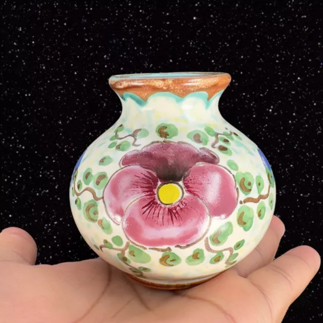 Vintage Art Nouveau Gouda Holland Ivora Mat Dutch Pottery Vase Flowers Painted