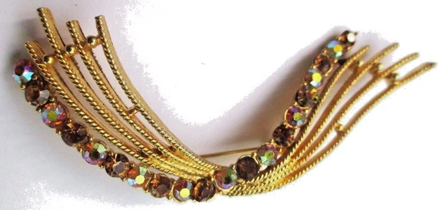 Broche Vintage Couleur Or Avec Perles Nacrées - Bijou Fantaisie Femme, Occasion