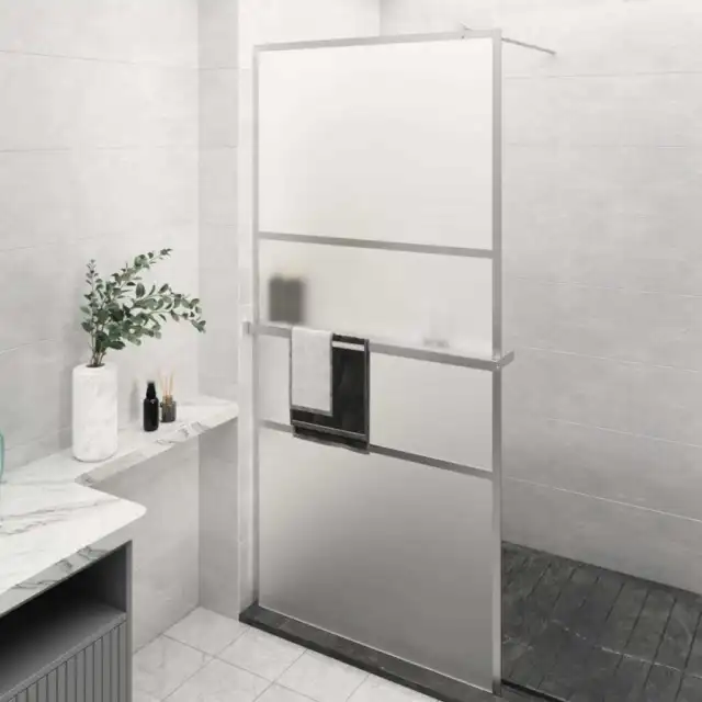 Mampara ducha con estante vidrio ESG y aluminio cromo 115x195cm vidaXL