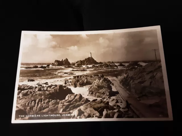 Old RP postcard of the Corbiere Lighthouse Jersey, Channel Islands posted 1957