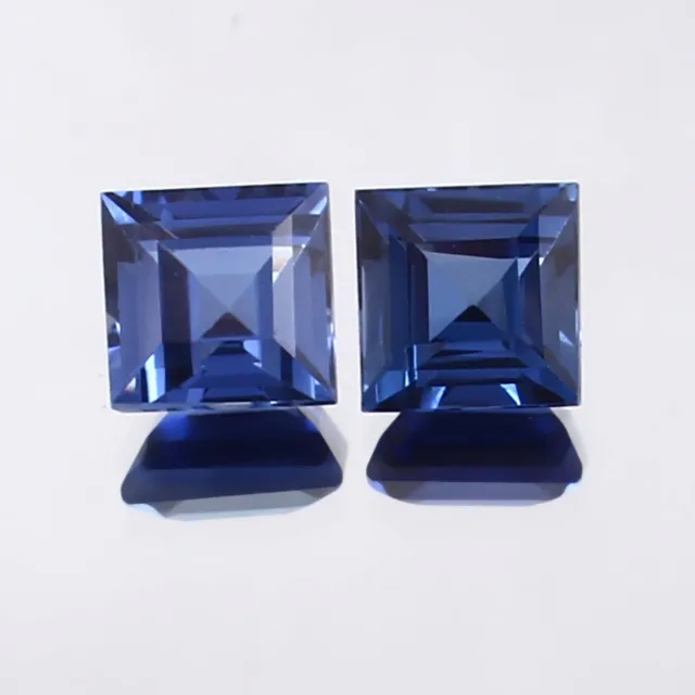 AAA Natural Ceylon Blue Sapphire Loose Square Gemstone Cut Matched Pair 6x6 MM
