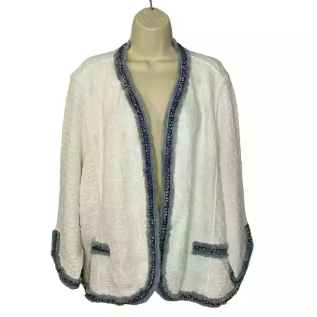 NIC and ZOE Bright Side Fringed Knit Jacket Open Front Long Sleeve Women's 2X 2