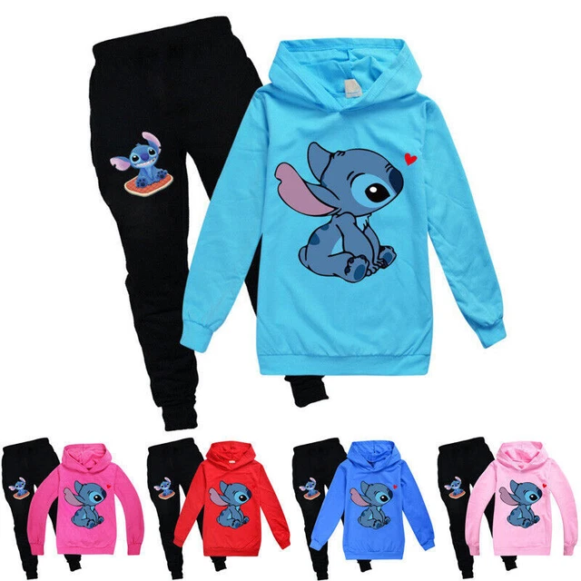 Boys Girls Hoodies Jumper Sweatshirt Tops Pants Outfit Kids Lilo Stitch Clothes