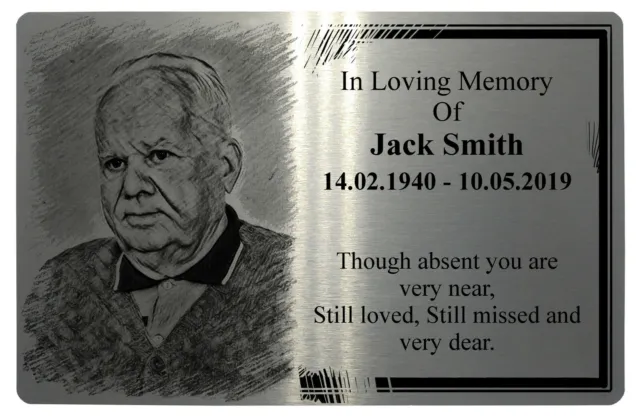 Custom Personalised Sketch Photo Memorial Metal Aluminium Plaque Funeral Sign