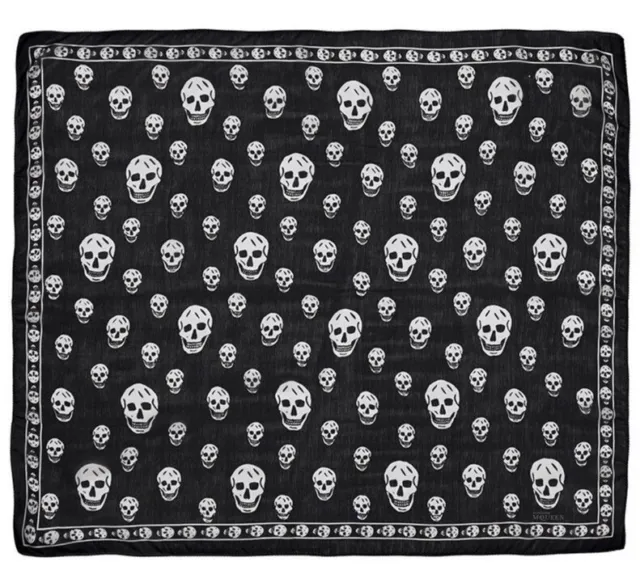 New & Authentic alexander mcqueen silk skull scarf Black