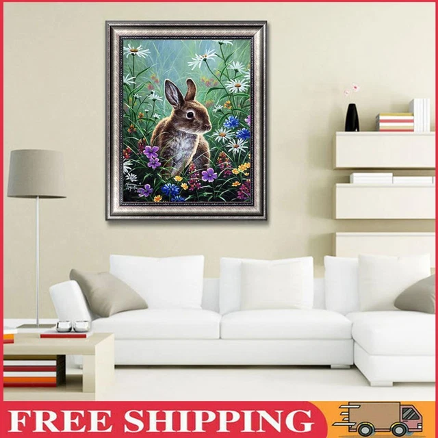 5D DIY Diamond Arts Kits Rabbit Round Drill Diamond Painting for Home Wall Decor