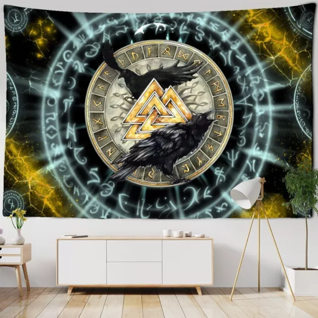 Tapestry Vikings Wall Hanging Raven Mysterious Meditation Psychedelic Runes Art 2