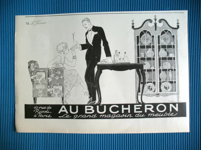 PUBLICITE DE PRESSE AU BUCHERON MAGASIN MOBILIER ILLUSTRATION RENé VINCENT 1925