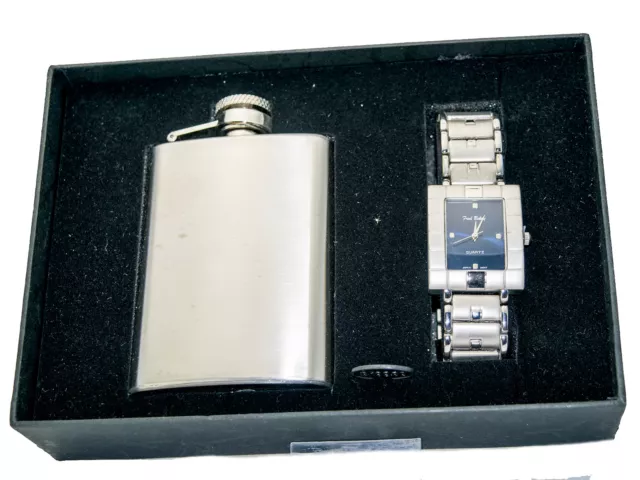 Fred Belay: Men's Gift Set, Stainless Steel Flask With  Analog Quartz Watch