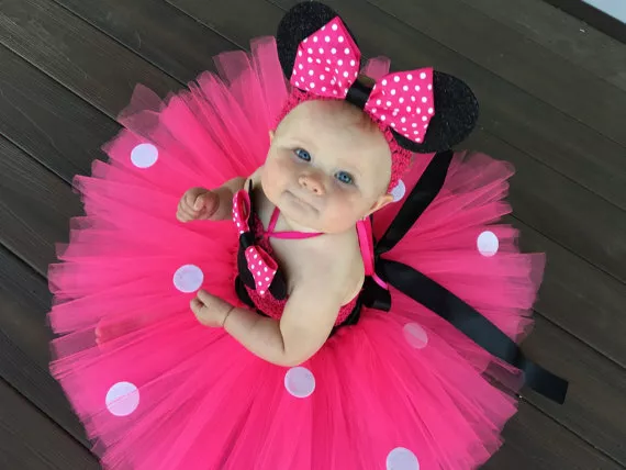 Girls 1st birthday outfit minnie mouse hot pink tutu for cakesmash photoshoot