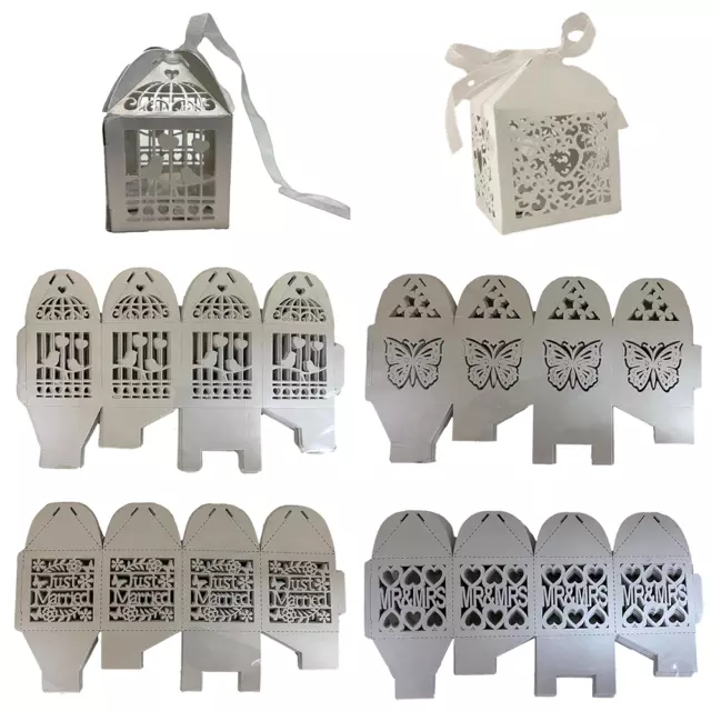 20 or100 White Wedding Cut Favor Bomboniere Candy Love Heart Bird Cage Gift Box