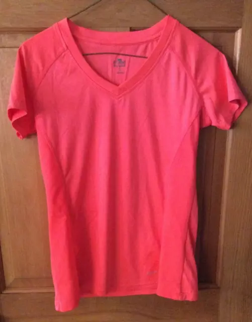 Women's Crane Neon Orange V Neck Short Sleeve Active Wear Shirt Size Small EUC