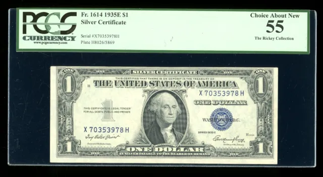 DBR 1935-E $1 Silver Fr. 1614 XH Block PCGS 55 Serial X70353978H