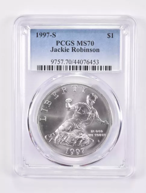 MS70 1997-S Jackie Robinson Commemorative Silver Dollar PCGS