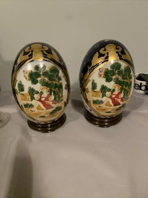 Beautiful Pair Of 2 Satsuma Large Eggs