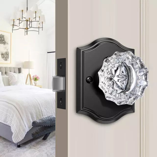 Glass Door Knobs Interior, Crystal Door Knobs with Lock, Vintage Privacy Crystal