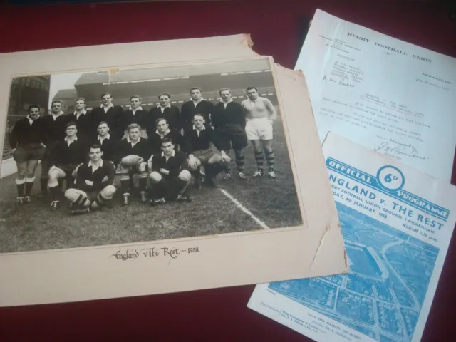 Dr N M PARKES RUGBY REFEREE 1958 ENGLAND v REST of WORLD PHOTOGRAPH & PROGRAMME