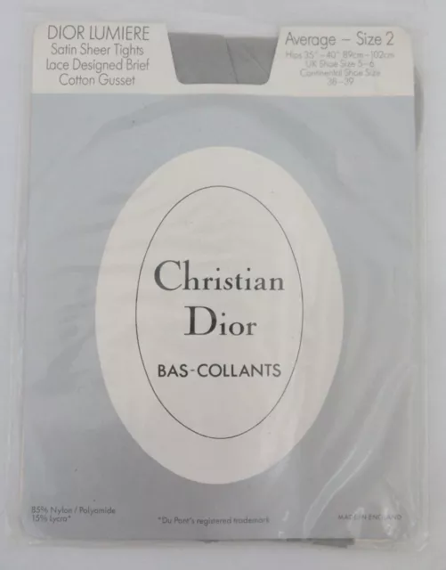 Collant trasparenti vintage Dior Lumiere effetto lucido argento raso taglia media 2 pizzo