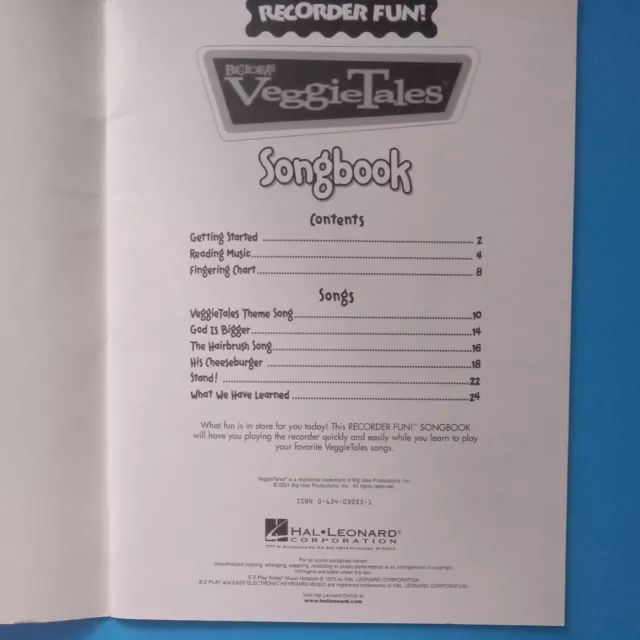 VEGGIETALES SONGBOOK Sheet Music Coloring Pages Recorder Fun Hal ...