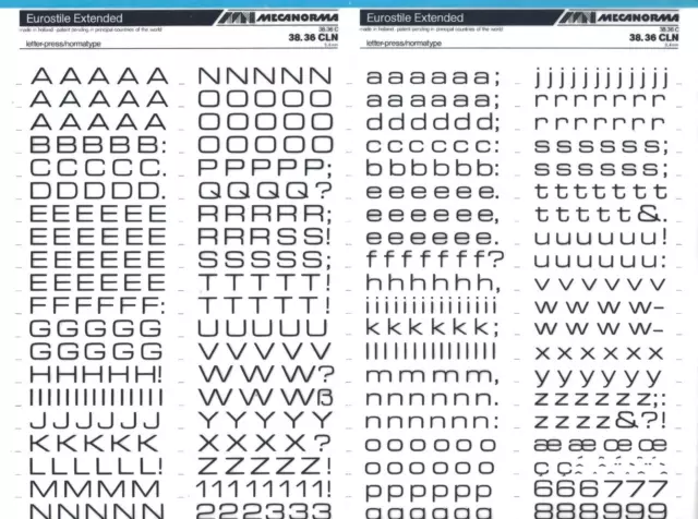 Hoja de Letras de Transferencia MECANORMA A3 #743 EUROSTIL EXTENDIDA 9,4mm