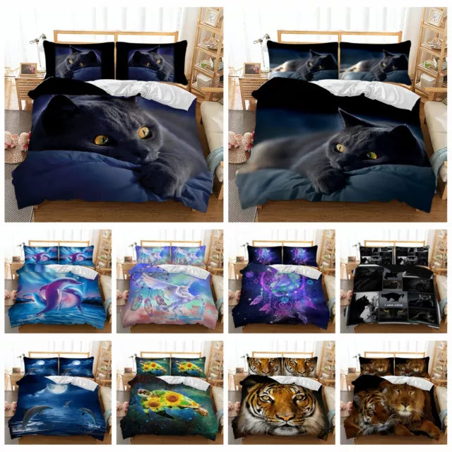 Animal Dolphin Cat Doona Duvet Quilt Cover Set Single Double Queen King Size Bed