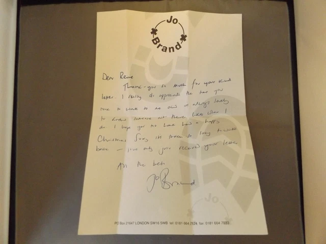 Hand Signed Letter From Jo Brand - Tv Presenter Comedian