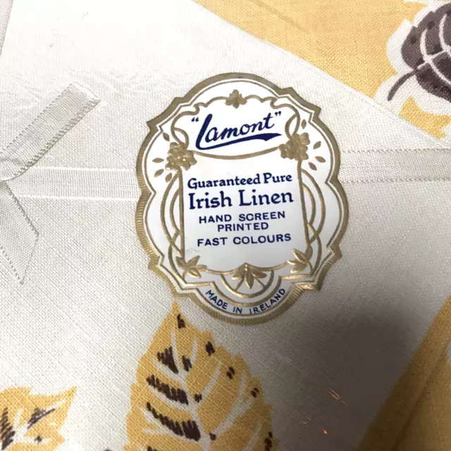 Vintage Irish Linen Napkins and Placemats x 4 Yellow Brown Leaf Pattern Lamont