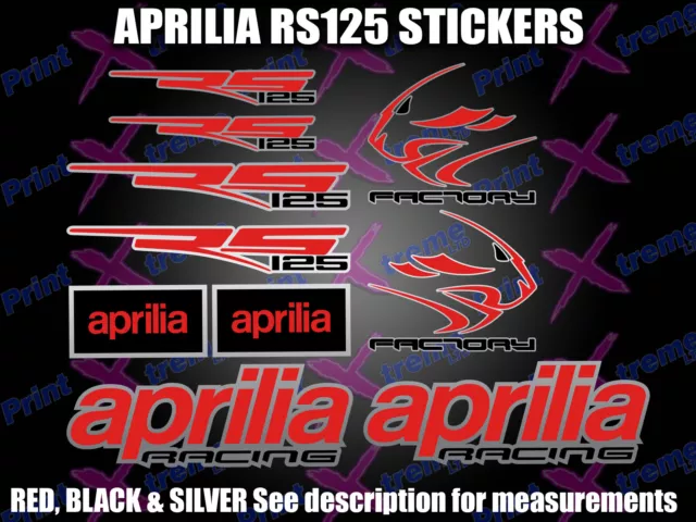 Aprilia RS125 Red, Black & Silver sticker decal kit set Factory Racing RS 125