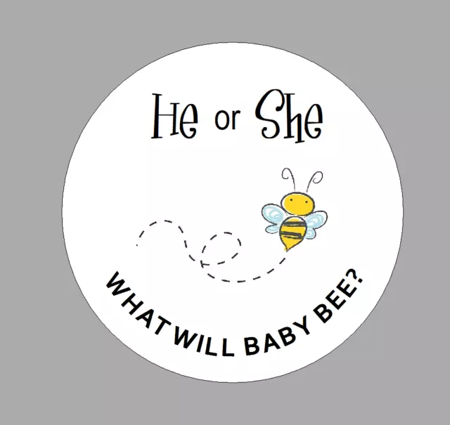 Circular He or She What Will Baby Bee Stickers Cute Gender Reveal Sticky Labels