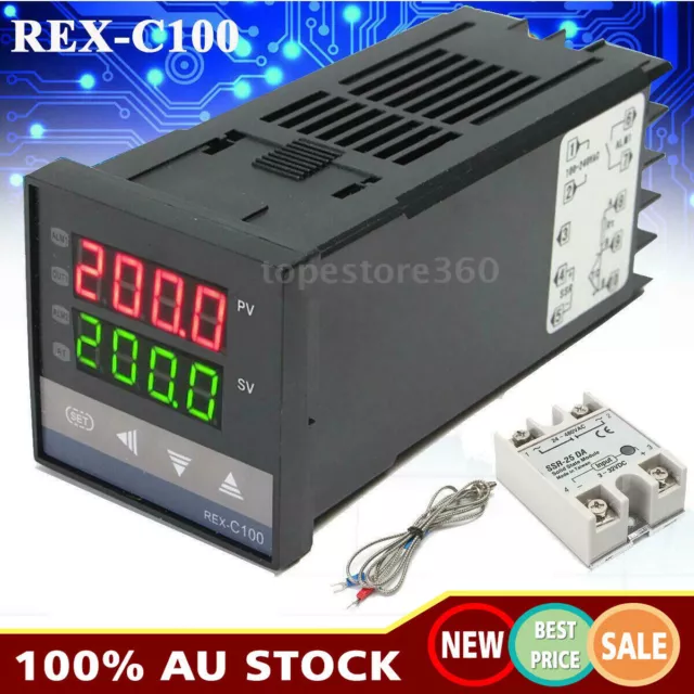 REX-C100 Digital LCD PID Temperature Controller Set +K Thermocouple +SSR Output