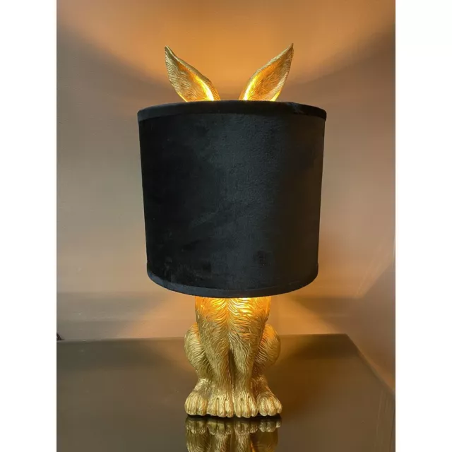Lampe lapin en polyrésine noire et abat-jour en lin noir H68 ANIMAL