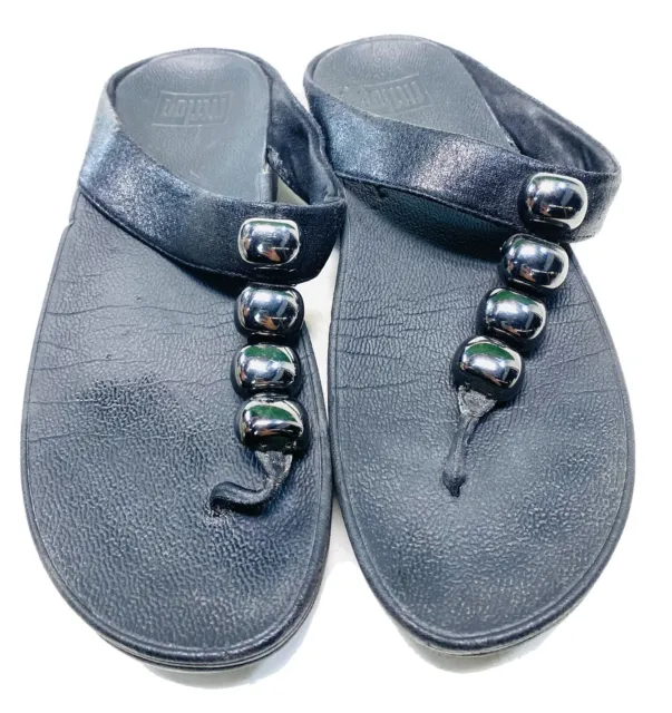 FitFlop Women's Rola Color Pewter Size 8 Fit Flop Thong Sandals Metal Balls
