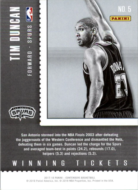 2017-18 Panini Contenders Winning Tickets #5 Tim Duncan - NM-MT 2